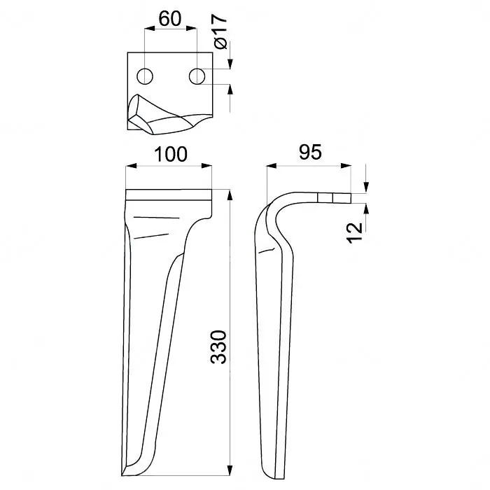 Hřeb rotační brány pravý 330x100x12mm Finální Výprodej