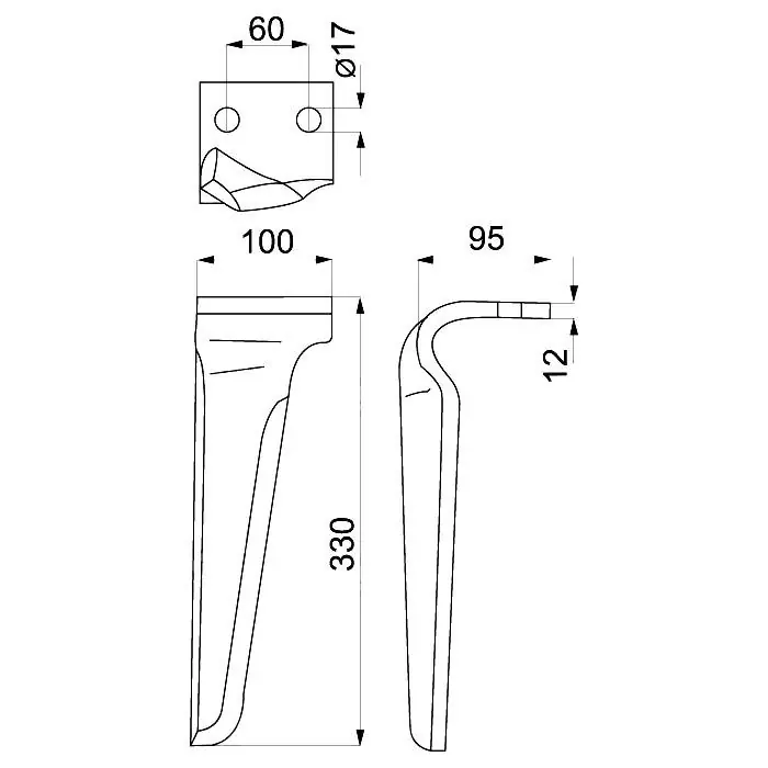 Hřeb rotační brány levý 330x100x12mm Nejlepší Cena