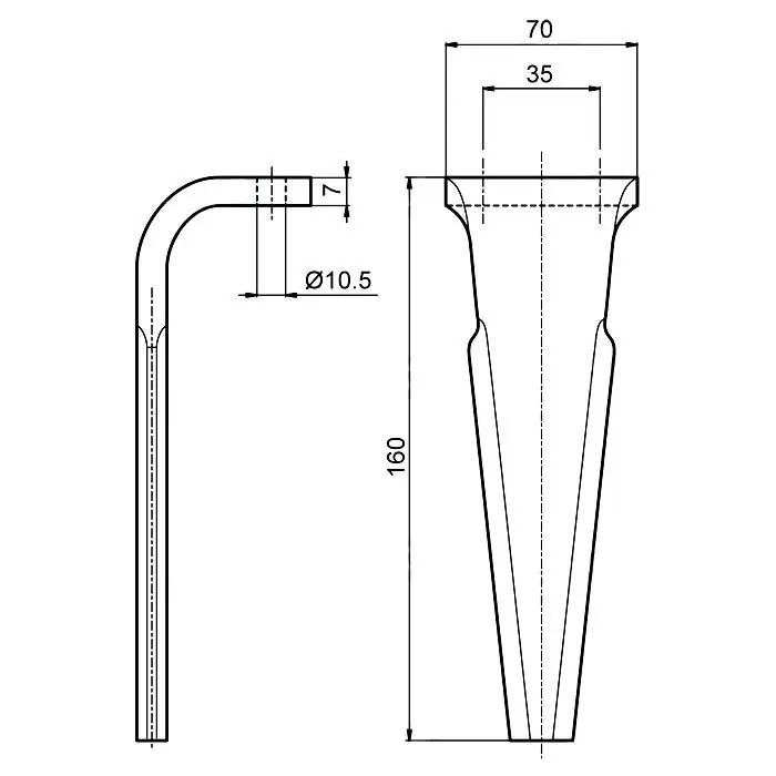 Nejlepší Volba Hřeb rotační brány 160X70x7mm Ø10,5 R2