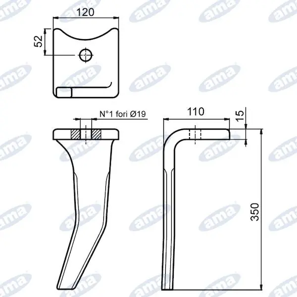 Hřeb rotační brány pravý 360x120mm Finální Výprodej