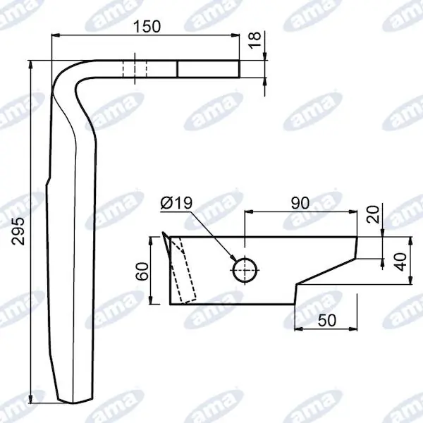 Hřeb rotační brány 295x150 mm pravý Omezená Nabídka