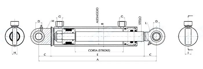 Dvoučinný hydraulický válec s oky 40/25/200 Akce