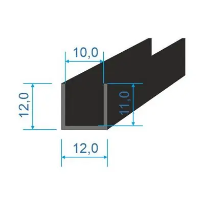 Dokud Zásoby Vydrží 00535106 Pryžový profil tvaru "U", 12x12/10mm, 70°Sh, EPDM, -40°C/+100°C, černý