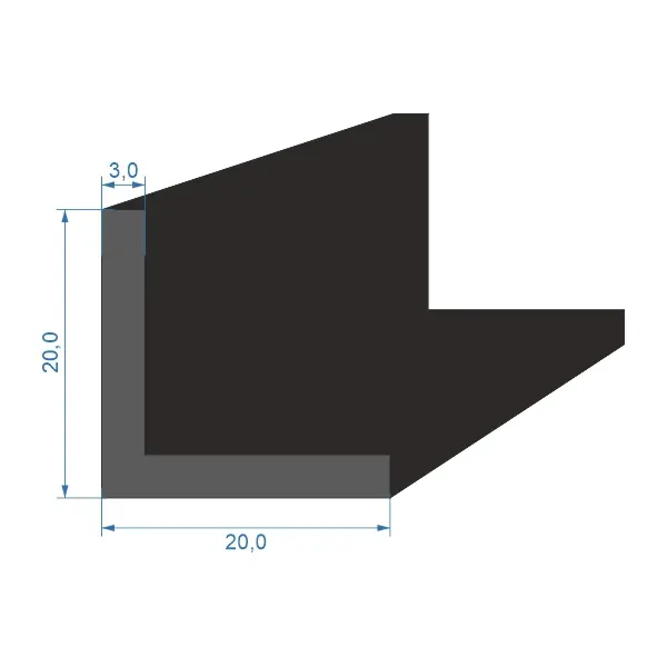 Zlevněný 10427020 profil tvaru "L", 20x20/3mm, délka 2500mm, EPDM 70ShA