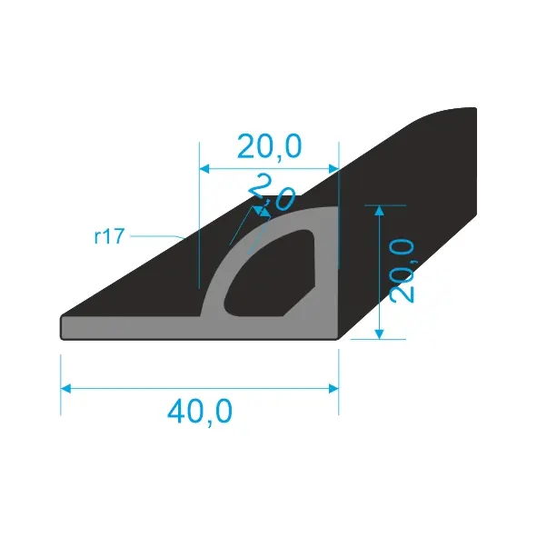 Sezónní Sleva 2318 Pryžový profil tvaru "P" s dutinkou, 40x20/2mm, EPDM 70ShA