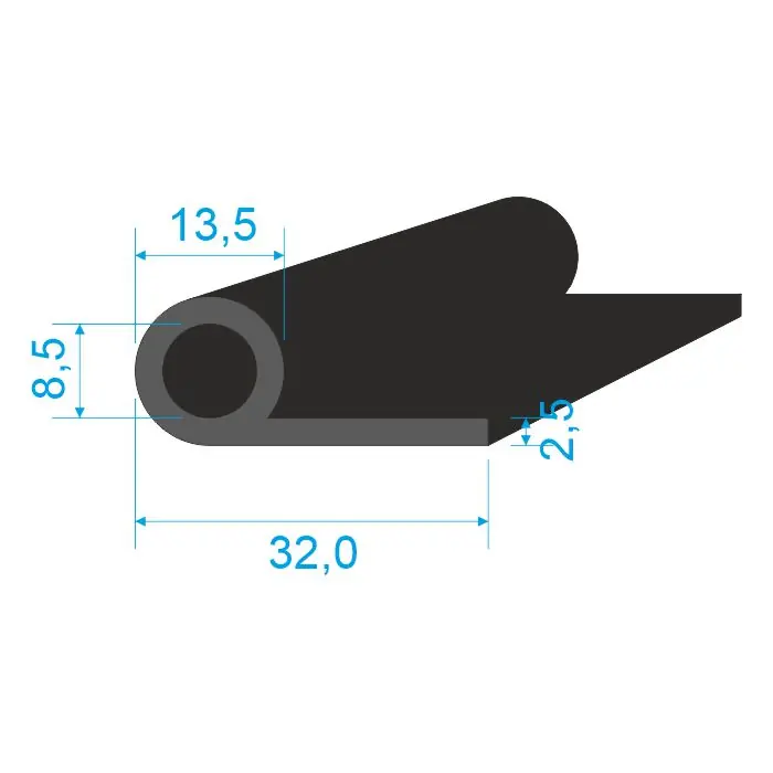 Ihned K Objednání 05364529 Pryžový profil tvaru "P" s dutinkou, 32x13,5/2,5mm EPDM 65ShA