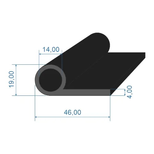 0536004 Pryžový profil tvaru "P" s dutinkou, 46x19/4mm, délka 2500mm, 60°Sh, SBR Rychlé Dodání