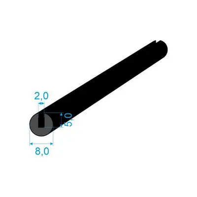1468082 Pryžový profil kruhový, průměr 8mm, drážka 2mm, 70°Sh, EPDM, -40°C/+100° Časově Omezené
