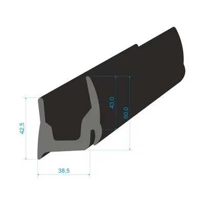 2255/1850 Pryžový profil tvaru "U", 38x60mm, 70°Sh, EPDM, -40°C/+100°C, černý Levný
