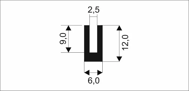Super Cena 00535002 Pryžový profil tvaru "U", 12x6/2,5mm, 60°Sh, EPDM, -40°C/+100°C, černý