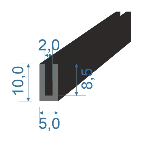 05356583 Pryžový profil tvaru "U", 10x5/2mm, 70°Sh, NBR, -40°C/+70°C, černý Ihned K Objednání