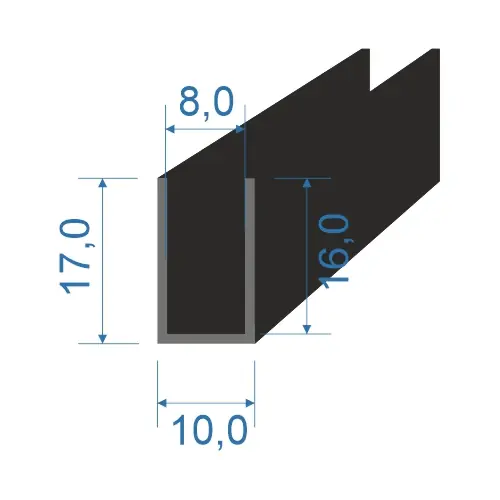 Horká Nabídka 05354525 Pryžový profil tvaru "U", 17x10/8mm, 70°Sh, EPDM, -40°C/+100°C, černý