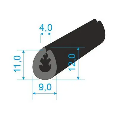 Novinka 00535006 Pryžový profil tvaru "U", 12x9/4mm, 60°Sh, EPDM, -40°C/+100°C, černý