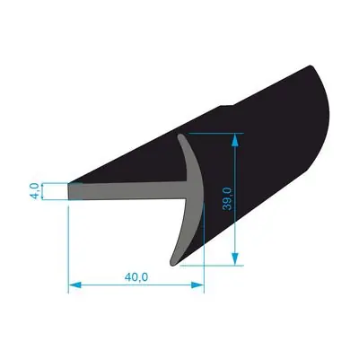 3454 T Pryžový profil tvaru "T" 40x39/4mm, EPDM 70ShA Vrácení Zdarma