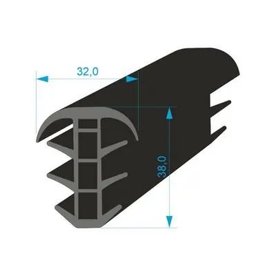Must-Have 05393016 T-profil se 4 dutinkami, 38x32/9mm EPDM, 70°Sh