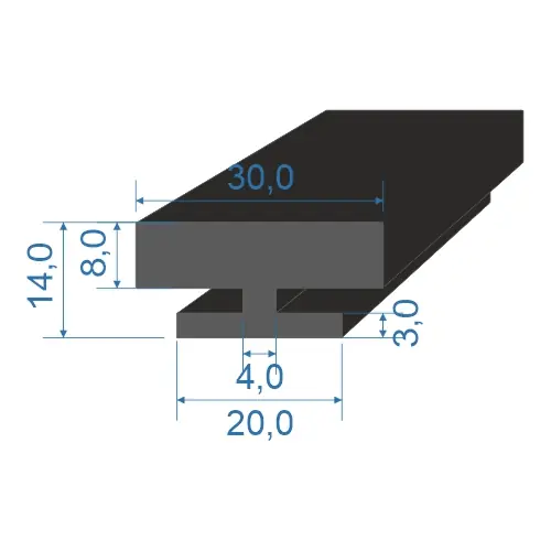 05395690 T-profil 14x30/20/4mm EPDM, 70°Sh Dokud Zásoby Vydrží