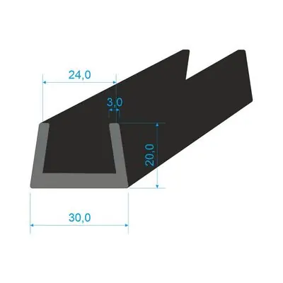 00535066 Pryžový profil tvaru "U", 20x30/24mm, 70°Sh, EPDM, -40°C/+100°C, černý Nejprodávanější