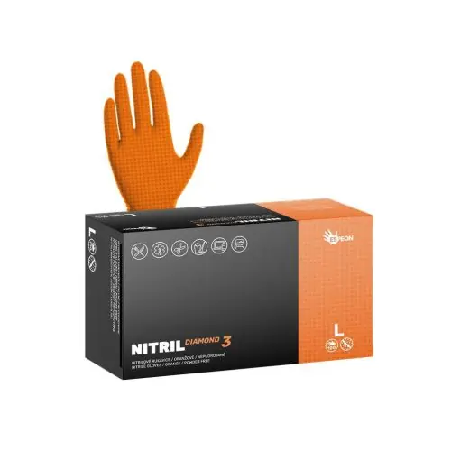 Horká Nabídka Nitrilové rukavice NITRIL DIAMOND3 M 100ks, nepudrované, oranžové, 8g