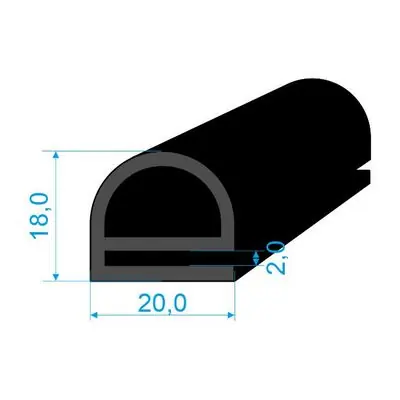 Nejprodávanější 05386007 Profil tvaru "e", 18x20/2mm s dutinkou, EPDM, 60°Sh