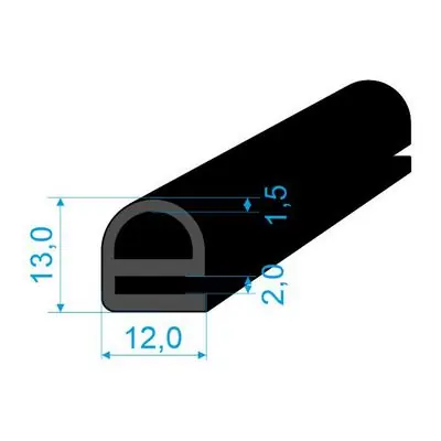 05386001 Profil tvaru "e", 13x12/2mm s dutinkou, EPDM, 60°Sh Autentický