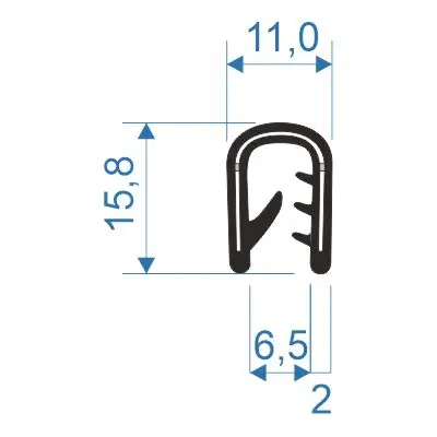 Ihned K Objednání 00545014 U-PIRELI s kovovou výztuží bez bříška, 4-6mm, 78°Sh, PVC, -25°C/+70°C, černý