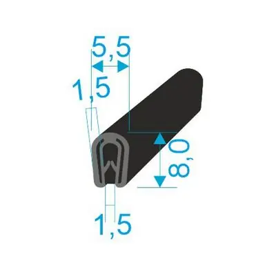 Finální Výprodej 00545013 U-PIRELI s kovovou výztuží bez bříška, 0,8-1,5mm, 78°Sh, PVC, -25°C/+70°C, černý