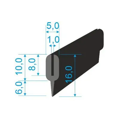 00535078 Pryžový profil tvaru "U", 16x5/1mm, 70°Sh, EPDM, -40°C/+100°C, černý Nejlepší Cena