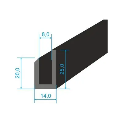 Omezená Nabídka 00535140 Pryžový profil tvaru "U", 25x14/8mm, 70°Sh, EPDM, -40°C/+100°C, černý