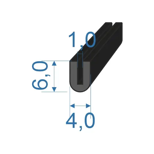 Cenový Hit 350140 Pryžový profil tvaru "U", 6x4/1mm, 70°Sh, EPDM, -40°C/+100°C, černý