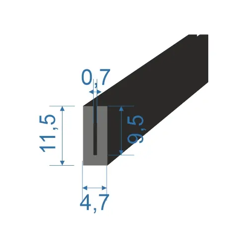 Koupit Online 05354772 Pryžový profil tvaru "U", 11,5x4,7/0,7mm, 70°Sh, EPDM, -40°C/+100°C, černý