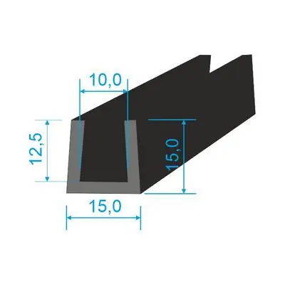 00535015 Pryžový profil tvaru "U", 15x15/10mm, 70°Sh, EPDM, -40°C/+100°C, černý Omezená Nabídka