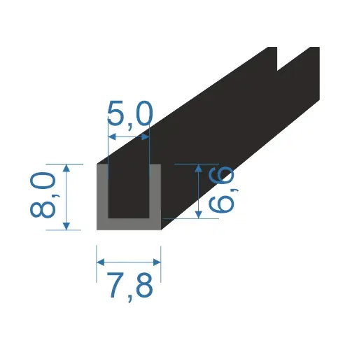 Zlevněný 05355932 Pryžový profil tvaru "U", 8x7,8/5mm, 60°Sh, EPDM, -40°C/+100°C, černý