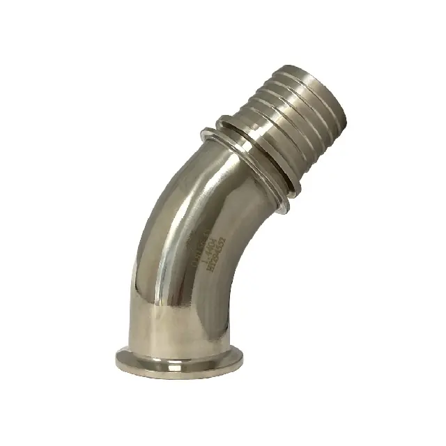 Ověřený CLAMP TRN ÚHLOVÝ 45° SE ZÁMKEM - DIN 2817, zářezný trn 13 mm (1/2") hrdlo- Clamp 34 mm, DIN 32676