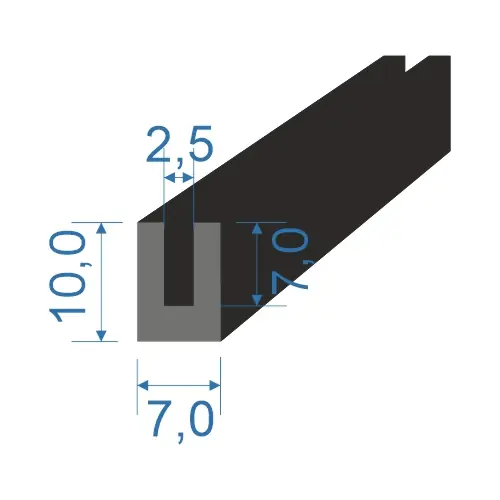 05354583 Pryžový profil tvaru "U", 10x7/2,5mm, 70°Sh, EPDM, -40°C/+100°C, černý Hit Sezóny
