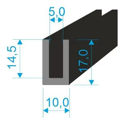 Výprodej 00535095 Pryžový profil tvaru "U", 17x10/5mm, 60°Sh, EPDM, -40°C/+100°C, černý