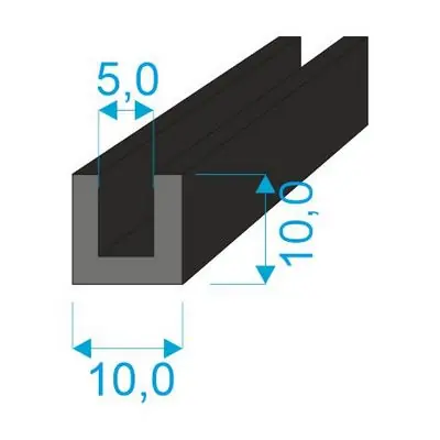 Nakupujte Hned 00535011 Pryžový profil tvaru "U", 10x10/5mm, 70°Sh, EPDM, -40°C/+100°C, černý