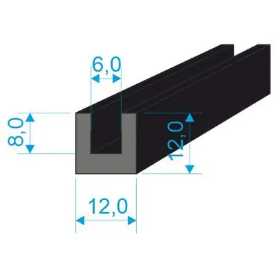 00535004 Pryžový profil tvaru "U", 12x12/6mm, 60°Sh, EPDM, -40°C/+100°C, černý Sezónní Sleva