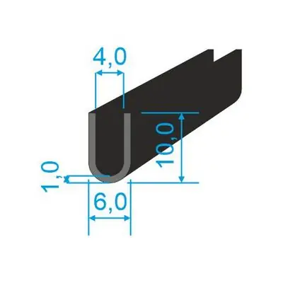 Sezónní Sleva 00535174 Pryžový profil tvaru "U", 10x6/4mm, 70°Sh, EPDM, -40°C/+100°C, černý