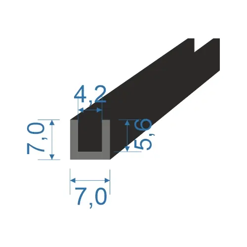 05354616 Pryžový profil tvaru "U", 7x7/4,2mm, 70°Sh, EPDM, -40°C/+100°C, černý Nejprodávanější