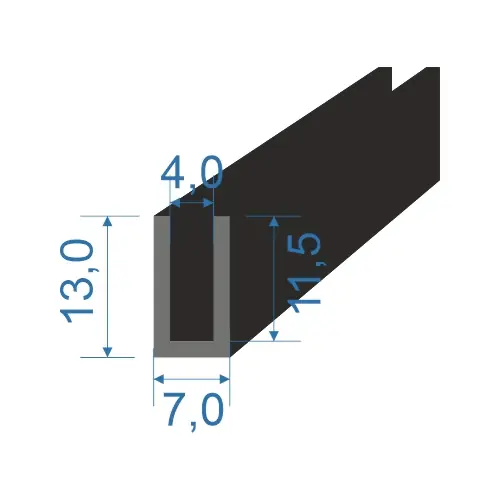 05353540 Pryžový profil tvaru "U", 13x7/4mm, 70°Sh, EPDM, -40°C/+100°C, černý Nejlepší Volba
