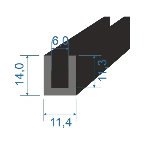 05354330 Pryžový profil tvaru "U", 14x11,4/6mm, 70°Sh, EPDM, -40°C/+100°C, černý Speciální Cena