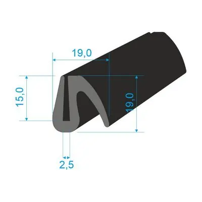 Tovární Cena 00535060 Pryžový profil tvaru "U", 19x19/2,5mm, 60°Sh, EPDM, -40°C/+100°C, černý