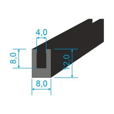 Dokud Zásoby Vydrží 05381004 Pryžový profil tvaru "U", 12x8/4mm, 60°Sh, NBR, -40°C/+70°C, černý