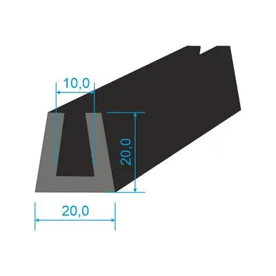00535007 Pryžový profil tvaru "U", 20x20/10mm, 70°Sh, EPDM, -40°C/+100°C, černý Hit Sezóny