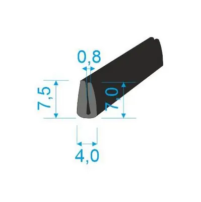 Kup Teď 05381008 Pryžový profil tvaru "U", 7,5x4/0,8mm, 70°Sh, EPDM, -40°C/+100°C, černý