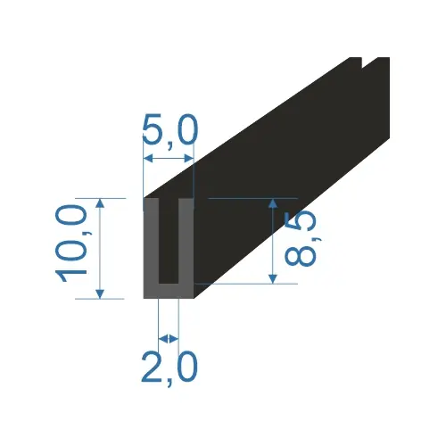 00535301 Pryžový profil tvaru "U", 10x5/2mm, 70°Sh, EPDM, -40°C/+100°C, černý Nízká Cena