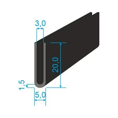 00535170 Pryžový profil tvaru "U", 20x5/3mm, 70°Sh, EPDM, -40°C/+100°C, černý Top Prodej