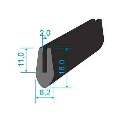 Odeslání Ihned 00535003 Pryžový profil tvaru "U", 18x8/2mm, 60°Sh, EPDM, -40°C/+100°C, černý