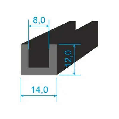 00535018 Pryžový profil tvaru "U", 12x14/8mm, 60°Sh, EPDM, -40°C/+100°C, černý Levný