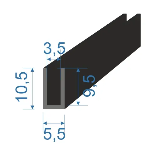 05355162 Pryžový profil tvaru "U", 10,5x5,5/3,5mm, 70°Sh, EPDM, -40°C/+100°C, černý Horká Nabídka